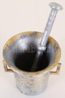 Bronzírozott fém mozsár törővel (megkopott) / 
Metal mortar, 9cm/15cm