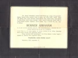1910 Rosner Ábrahám Szászvárosi rabbi és szabadságharcos halotti értesítője Munkácsi Bernát nyelvész, finnugristának küldve