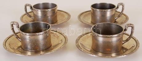 4db alpakka kávéscsésze aljjal /  Nickel silver coffee cups with saucers