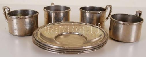 4db alpakka kávéscsésze aljjal / 
Nickel silver coffee cups with saucers