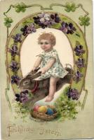 Easter bunny, baby, litho, Emb.