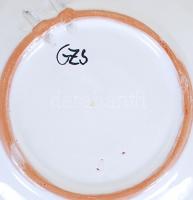 Kézzel festett jelzett kerámia dísztányér G.Zs. mesterjeggyel / 
Hand painted ceramic plate with mak...