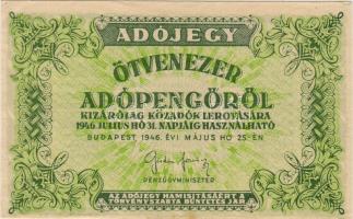 1946. 50.000Adóp. fehér, vízjel nélküli papíron, vékony betűk, számozás nélkül, hiányos, ékezet nélküli betűkkel T:I