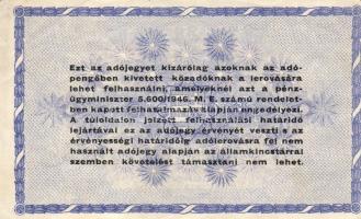 1946. 10.000.000Adóp. vízjel nélkül, hátlapi nyomat erősen jobbra csúszva T:I-