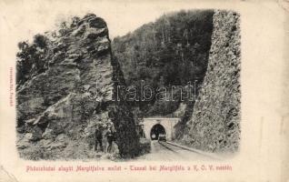 1913 Phönixhuta, Fönixhuta, Phoenixhütte (Sáros); vasúti alagút Margitfalva mellett a K.O.V. (Kassa-Oderbergi Vasút) mentén, hajtány. Geruska Pál kiadása / railway tunnel near Margecany, handcar (EK)