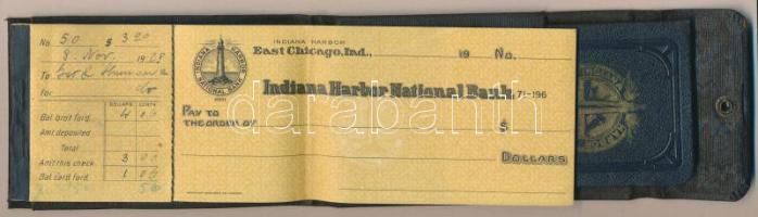 Amerikai Egyesült Államok 1929. "Indiana Harbor Nationan Bank" csekkfüzet tokban kis jegyzetfüzettel USA 1929. "Indiana Harbor Nationan Bank" checkbook in holder