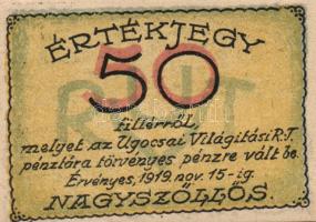 Nagyszőllős 1919. "Ugocsai Világítási Rt." értékjegy 50f, 1K, 2K, 3K, 5K T:I