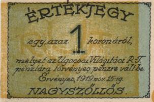 Nagyszőllős 1919. "Ugocsai Világítási Rt." értékjegy 50f, 1K, 2K, 3K, 5K T:I