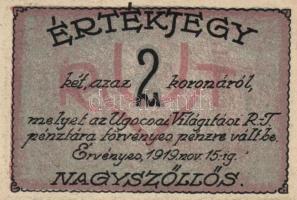 Nagyszőllős 1919. "Ugocsai Világítási Rt." értékjegy 50f, 1K, 2K, 3K, 5K T:I