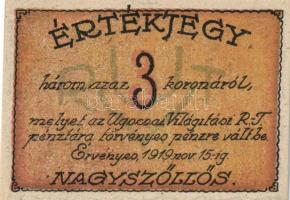 Nagyszőllős 1919. "Ugocsai Világítási Rt." értékjegy 50f, 1K, 2K, 3K, 5K T:I