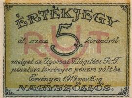 Nagyszőllős 1919. "Ugocsai Világítási Rt." értékjegy 50f, 1K, 2K, 3K, 5K T:I