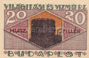 Budapest 1920. "Világítási és Vízmű R.T." Utalványa 20f, 50f, 1K, 2K, 5K, 10K T:I