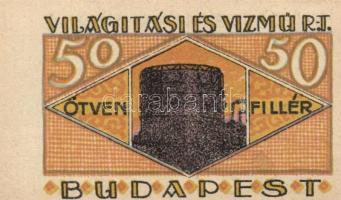 Budapest 1920. "Világítási és Vízmű R.T." Utalványa 20f, 50f, 1K, 2K, 5K, 10K T:I