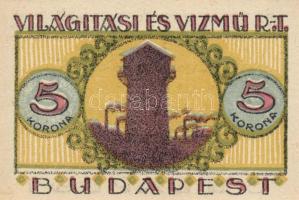 Budapest 1920. "Világítási és Vízmű R.T." Utalványa 20f, 50f, 1K, 2K, 5K, 10K T:I