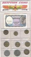 Eygiptom forgalmi sor fóliatokban 9klf érme + 1940. 5P bankjegy T:1-,2,2- Egyiptom coin set in foil packing 9 different coins + 1940. 5 Piastres banknote C:AU,XF,VF