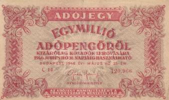 1946. 9db különféle adópengő bankjegy T:I-,II,III