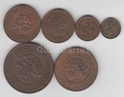 Oroszország 1909-1916. 1/4K, 1/2k, 1k, 2k, 3k, 5k érték sor T:Vegyes
Russia 1909-1916. 1/4 kopek, 1/...