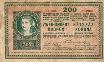 1918. 200K "hullámos" hátlap T:III/IV "elmázolt" számokkal