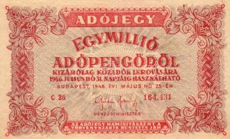 1946. 1000.000Adóp. f.sz. hatjegyű, címer fordított állású, vastag számok T:III/IV
