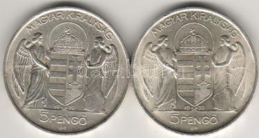 1939. "Horthy balos" 5P ezüst T:2 (2x) pici ph.