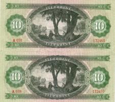 1969. 10Ft (2x) Csak egy szám ugrással ugyanabból a sorozatszámból, mindkettő hátoldalán jobb oldalo...