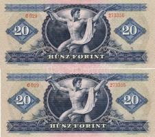 1969. 20Ft (2x) egymásutáni sorszámokkal T:II+ Csak egyszer hajtva, törve nem!