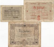 1848-1849. "Kossuth-bankók" 30Kr, 5Ft, 10Ft 3klf db T:IV