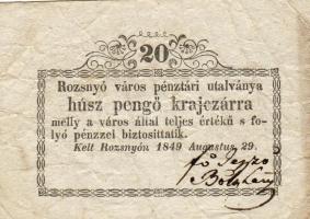 1849. Rozsnyó szükségpénz 20Kr T:II/III+