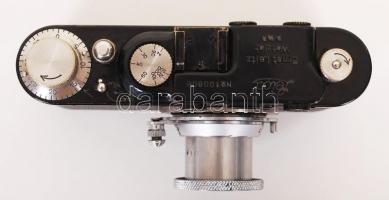1932 Leica II típusú fényképezőgép eredeti Leitz Elmar f 3,5/50mm objektívvel, lencsevédővel; a zár ...