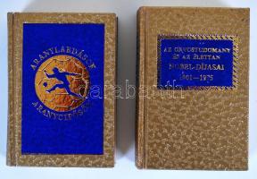 2db minikönyv: Aranylabdások - Aranycipősök; Az orvostudomány és az élettan Nobel-díjasai 1901-1975. Aranyozott műbőr kötésben, fotókkal illusztrálva
