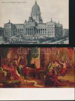 3 db régi képeslap (olasz, argentin városképes + humoros sportlap) + 1 modern reprodukció + régi USA...