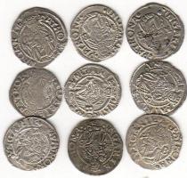 Kis tétel denár ezüst 9db. I. Ferdinánd 1532-1555. Csak egy duplával, 8klf évszámmal T:2,2/3