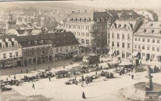 Jablonec nad Nisou Main square, market, bank, Hotel Erlebach, ironmongery of Carl Weiss, shoe department store (EK)