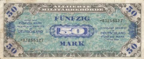 Német 3. Birodalom/Szövetséges megszállás 1944. 50M (2x) nyolcjegyű sorszám T:III
German Third Reich...