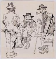 Mühlbeck Károly (1869-1943): Illusztrációk 4db Gárdonyi Géza: Göre Gábor bíró úr sorozatából, tus, p...