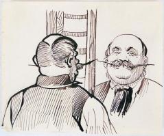 Mühlbeck Károly (1869-1943): Illusztrációk 4db Gárdonyi Géza: Göre Gábor bíró úr sorozatából, tus, p...