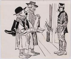 Mühlbeck Károly (1869-1943): Illusztrációk 4db Gárdonyi Géza: Göre Gábor bíró úr sorozatából, tus, p...