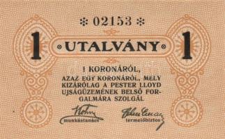 ~1920. "Pester Lloyd" utalvány 1K bélyegző nélkül (5x) egymás utáni sorszámmal! T:I