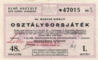 1942-44. "48./51. Magyar Királyi Osztálysorsjáték" 4db különféle sorsjegye + 1969. "E...