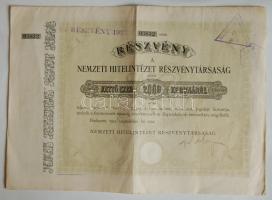 1923. "Nemzeti Hitelintézet Részvénytársaság" 2000 Korona értékű részvénye szelvény-utalványokkal T:III