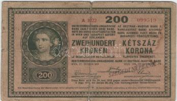 1918. 200K "A 1022" sima hátlap "Szegedi Népbank" nem hivatalos bélyegzéssel T:IV