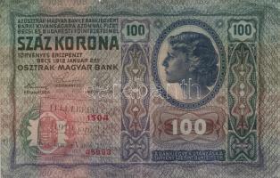 1912. 100K + 1913. 20K mindegyik "Felülbélyegzés 1919. jan.11. Kecskemét Város Tanácsa" bé...