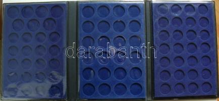 Műbőr borítású(barna) éremtartó album, 3db plüss kivehető tálcával, összesen 80db érme tárolására