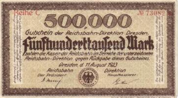 Német Birodalom/Weimari Köztársaság/Reichsbahn Direktion/Berlin/Drezda 1923. 4db különféle bankjegy ...