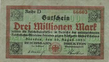 Német Birodalom/Weimari Köztársaság/Reichsbahn Direktion/Berlin/Drezda 1923. 4db különféle bankjegy ...