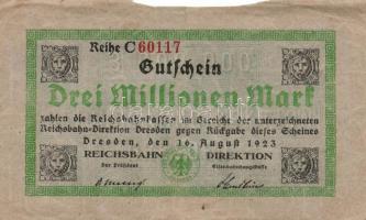 Német Birodalom/Weimari Köztársaság/Reichsbahn Direktion/Berlin/Drezda 1923. 4db különféle bankjegy ...