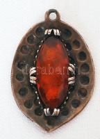 Cca 1920 ezüst (Ag.) borostyán medál, bruttó:15 gr