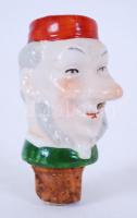 Humoros férfi fejet formáló, kézzel festett porcelán dugó /  Funny hand painted porcelain cork, 8cm