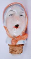 Humoros női fejet formáló, kézzel festett porcelán dugó / 
Funny hand painted porcelain cork, 8cm