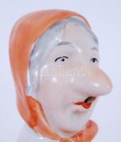 Humoros női fejet formáló, kézzel festett porcelán dugó / 
Funny hand painted porcelain cork, 8cm